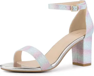 Allegra K Women's Gradient Glitter Heels Chunky Heels Sandals