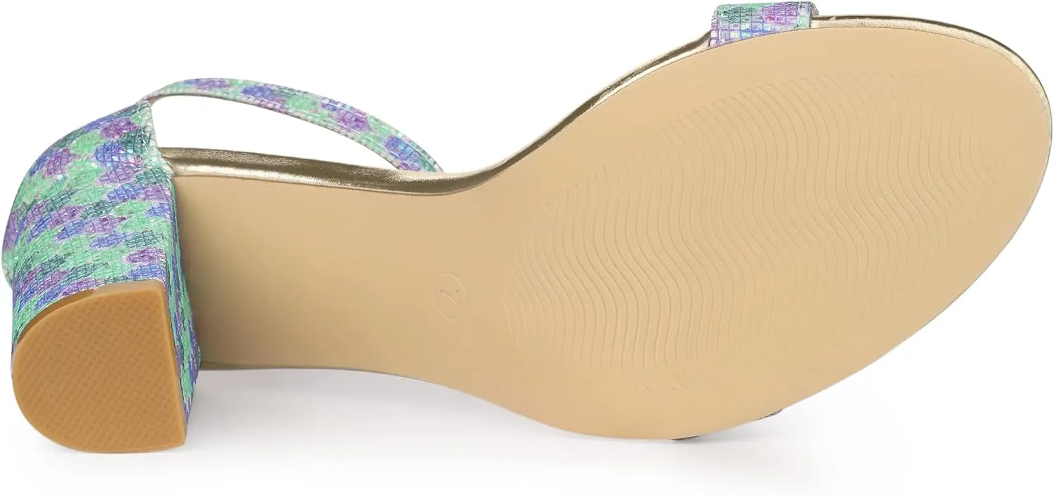 Allegra K Women's Gradient Glitter Heels Chunky Heels Sandals