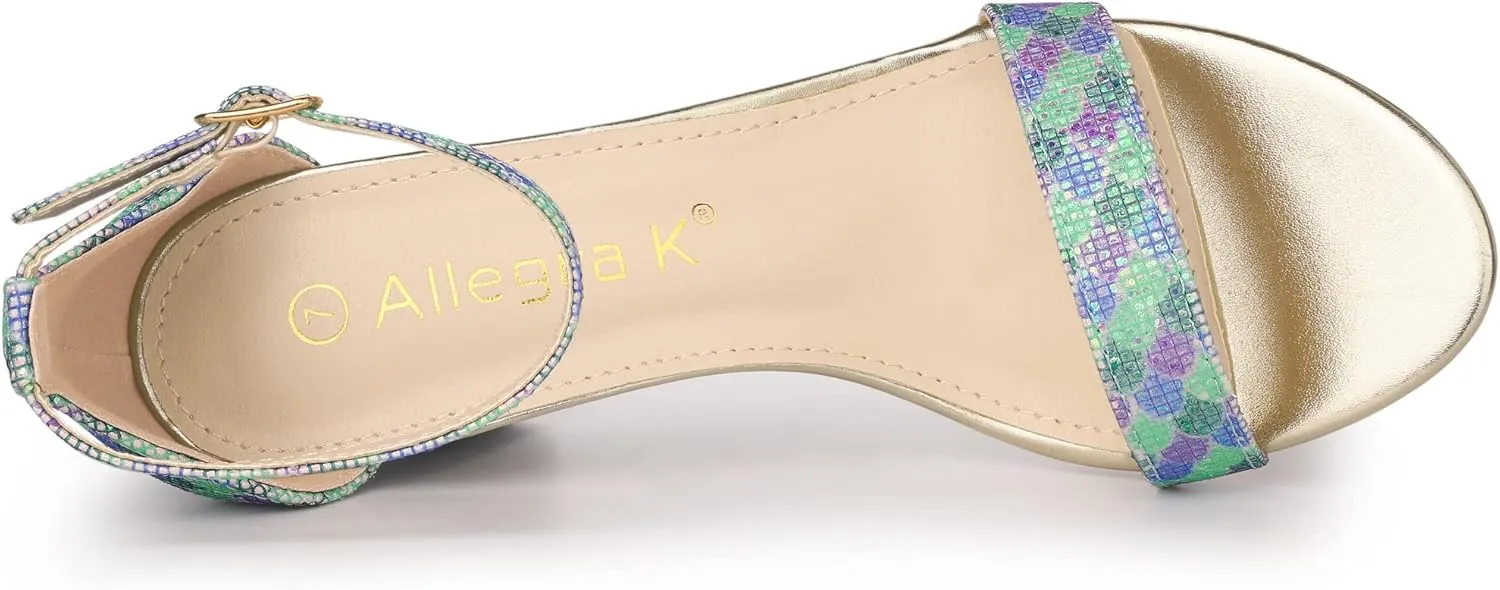 Allegra K Women's Gradient Glitter Heels Chunky Heels Sandals