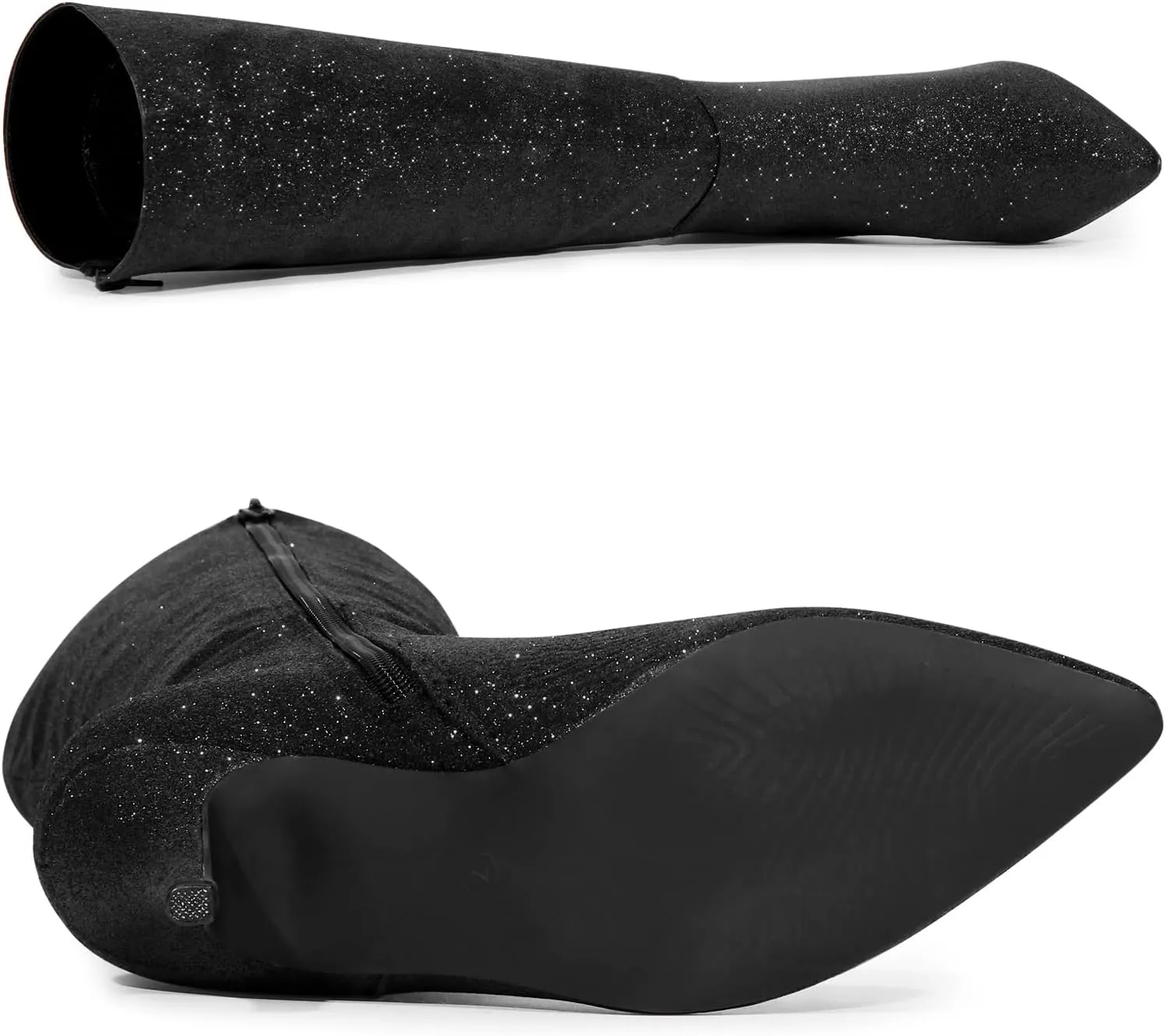 Allegra K Women's Sparkle Glitter Pointy Toe Stiletto Heel Knee High Boots