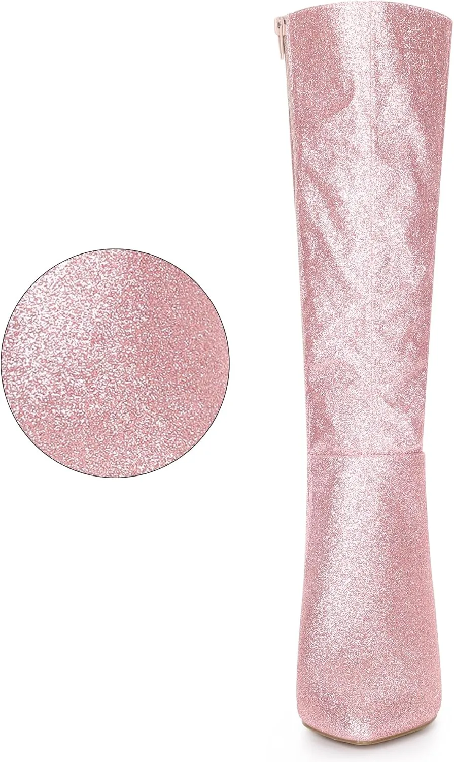 Allegra K Women's Sparkle Glitter Pointy Toe Stiletto Heel Knee High Boots