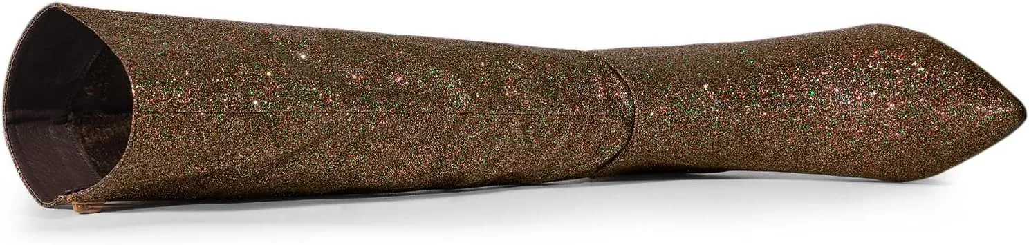 Allegra K Women's Sparkle Glitter Pointy Toe Stiletto Heel Knee High Boots