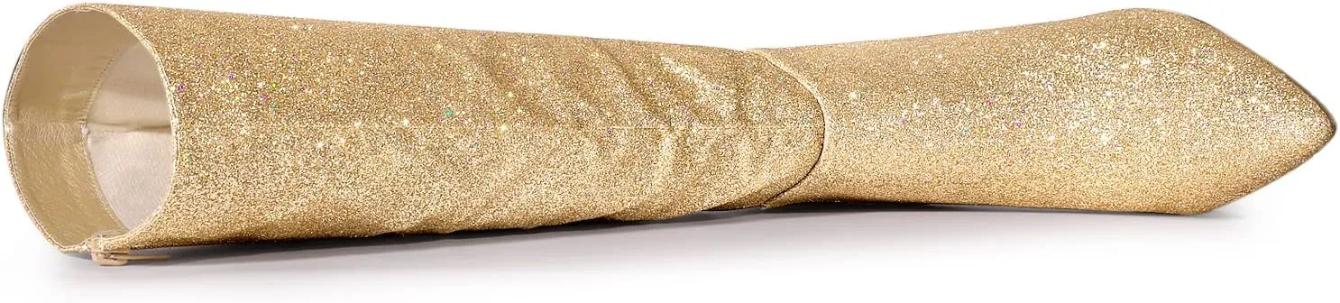 Allegra K Women's Sparkle Glitter Pointy Toe Stiletto Heel Knee High Boots