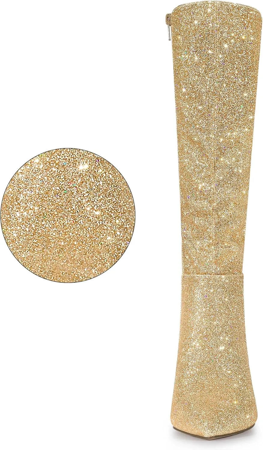 Allegra K Women's Sparkle Glitter Pointy Toe Stiletto Heel Knee High Boots