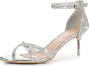 Allegra K Women's Sparkly Glitter Ankle Straps Stiletto Clear Heels Sandals