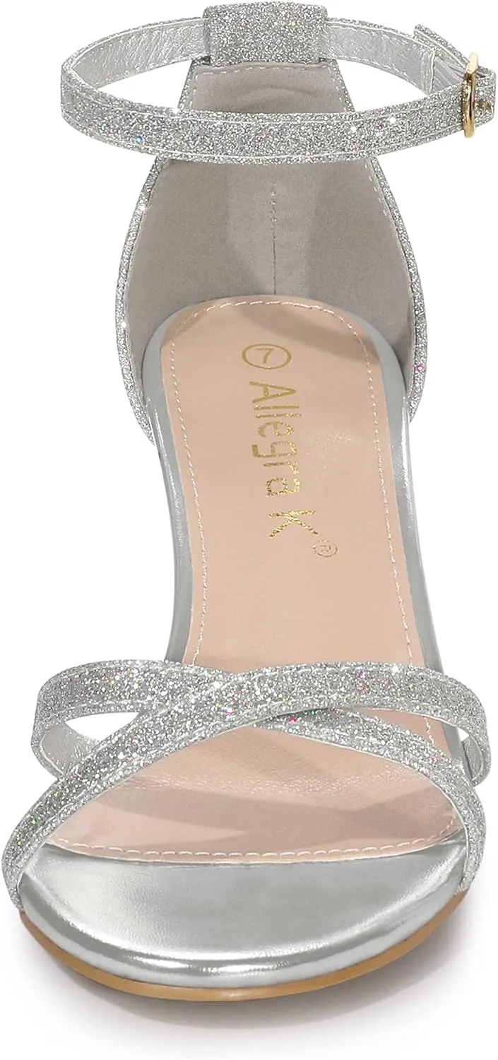 Allegra K Women's Sparkly Glitter Ankle Straps Stiletto Clear Heels Sandals