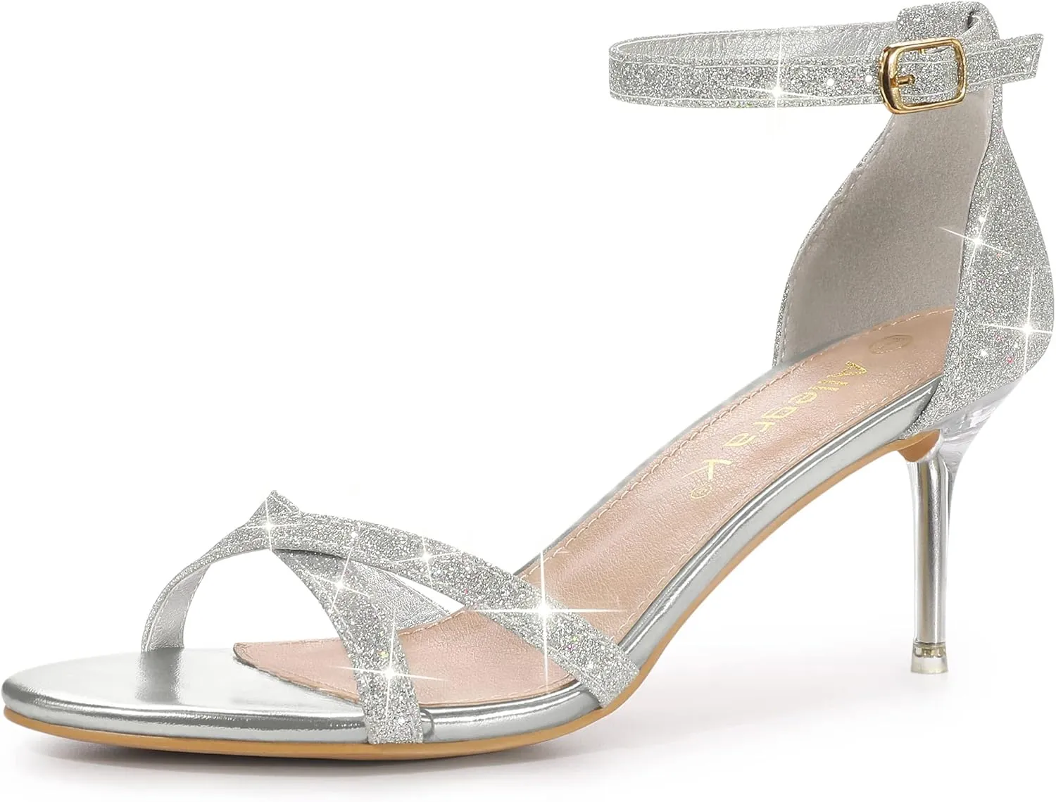 Allegra K Women's Sparkly Glitter Ankle Straps Stiletto Clear Heels Sandals