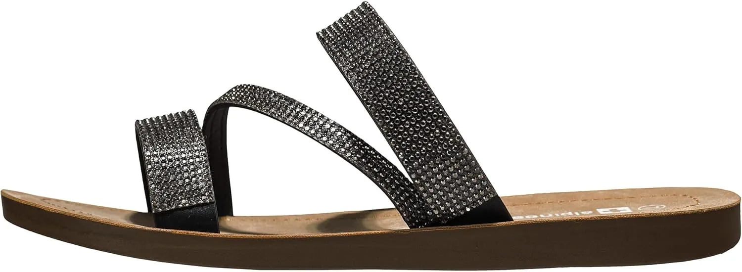 Alpine Swiss Womens Rhinestone Slide Sandals Dressy Summer Strappy Flat Shoes