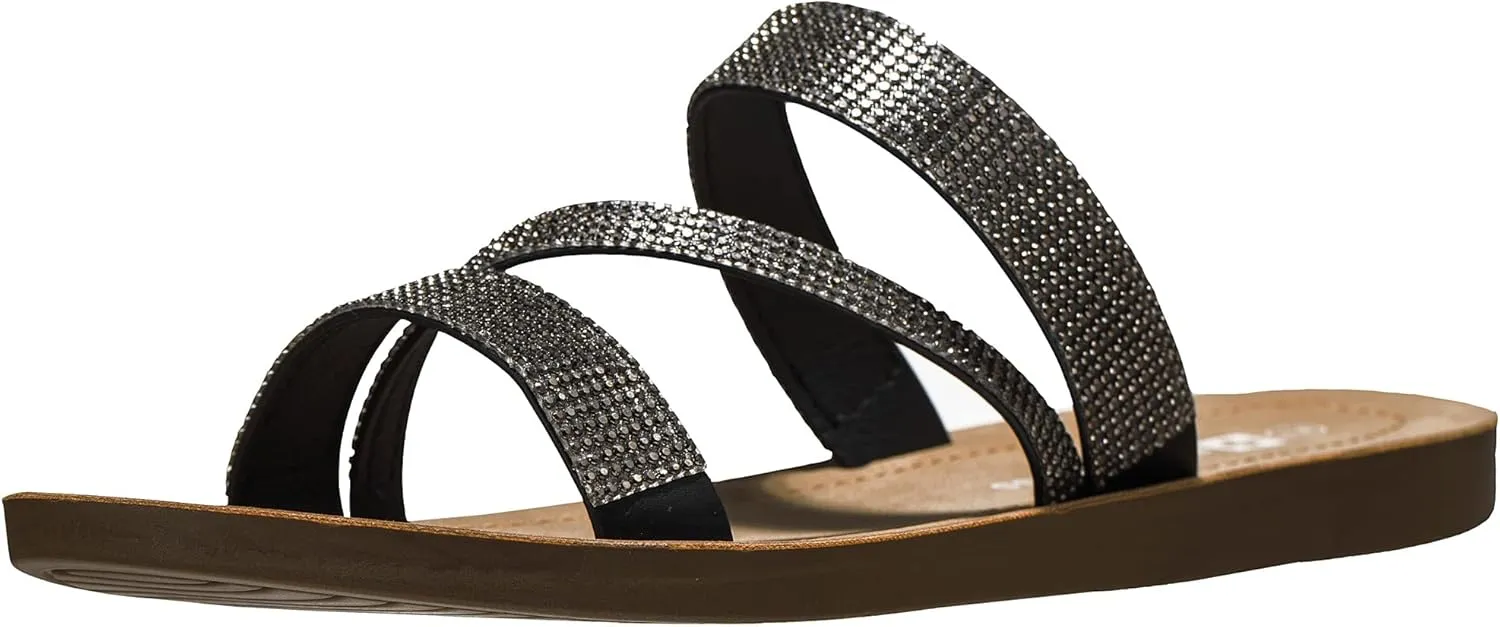 Alpine Swiss Womens Rhinestone Slide Sandals Dressy Summer Strappy Flat Shoes