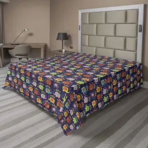 Ambesonne Elephants Flat Sheet, Hippie Style Cartoon of Flower and Geometric Spirals Cheerful Animal, Soft Comfortable Top Sheet Decorative Bedding 1 Piece, California King, Indigo and Multicolor