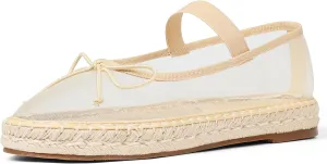 AMINUGAL Mesh Ballet Flats Shoes for Women Round Toe Platform Mary Janes Elastic Espadrilles White Mesh Shoe Woman Dressy Comfortable Ballerina