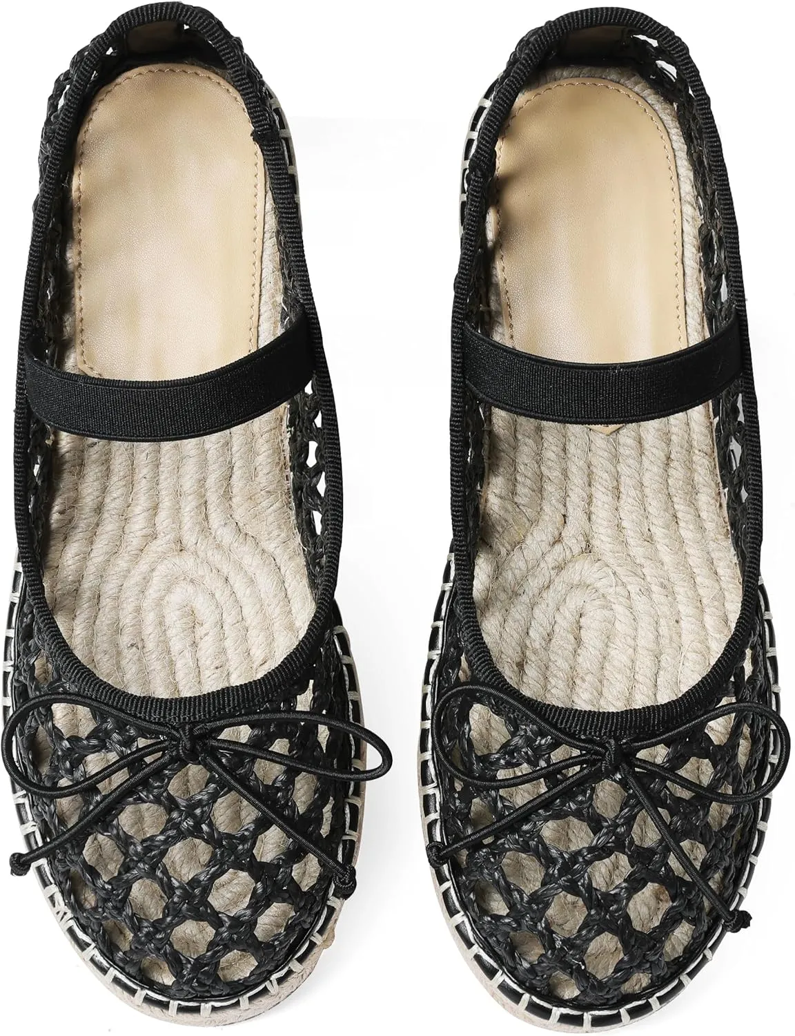 AMINUGAL Mesh Ballet Flats Shoes for Women Round Toe Platform Mary Janes Elastic Espadrilles White Mesh Shoe Woman Dressy Comfortable Ballerina