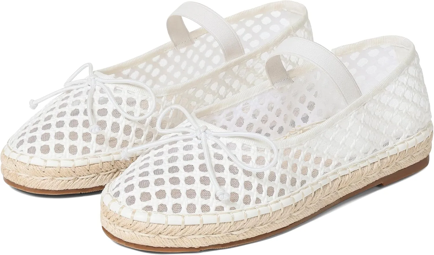 AMINUGAL Mesh Ballet Flats Shoes for Women Round Toe Platform Mary Janes Elastic Espadrilles White Mesh Shoe Woman Dressy Comfortable Ballerina