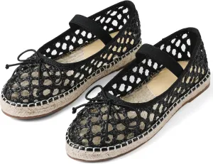 AMINUGAL Mesh Ballet Flats Shoes for Women Round Toe Platform Mary Janes Elastic Espadrilles White Mesh Shoe Woman Dressy Comfortable Ballerina
