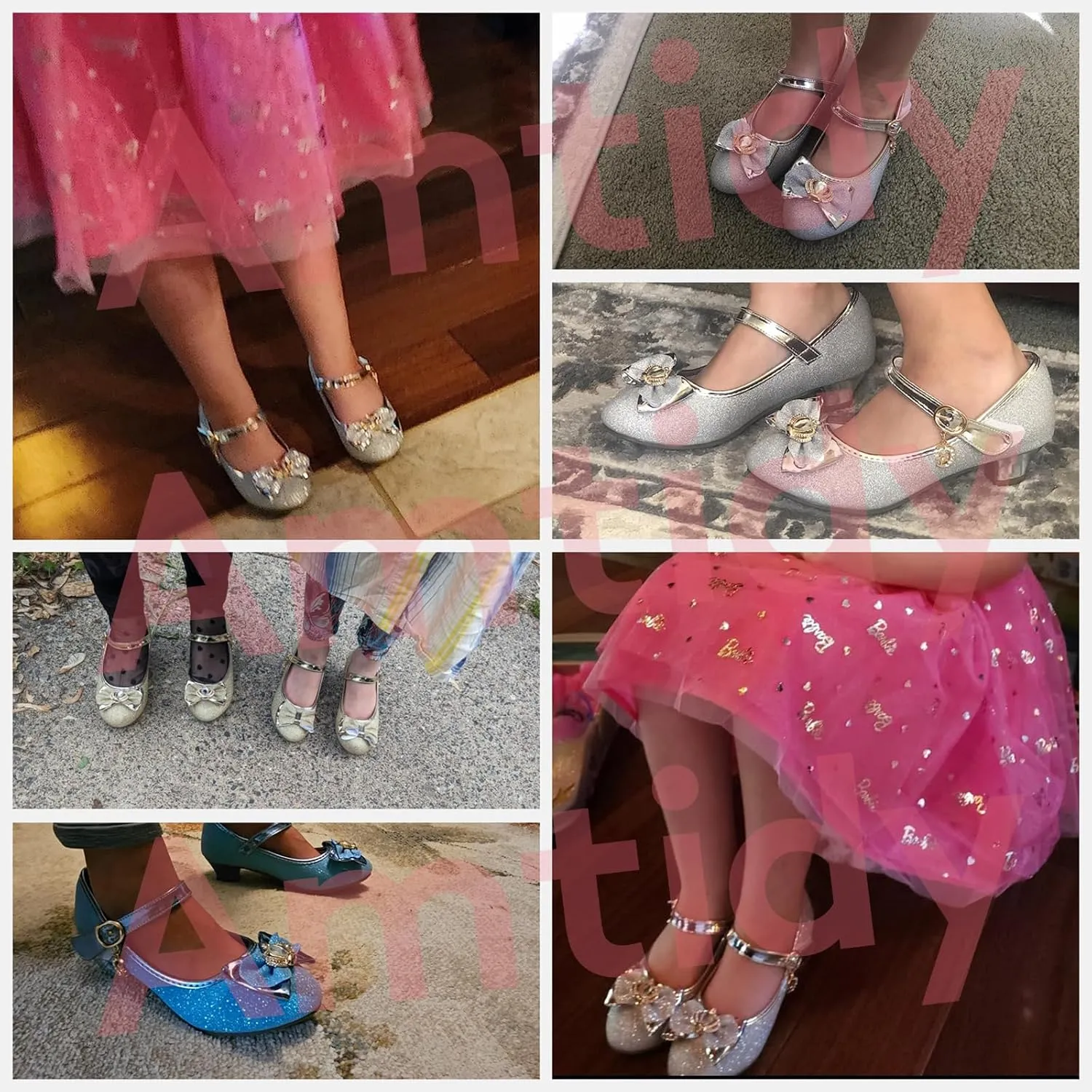 Amtidy Girls Dress Shoes Mary Jane Wedding Party Shoes Glitter Bridesmaids Princess Heels