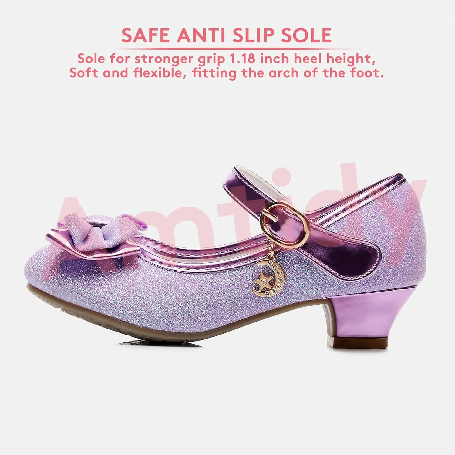Amtidy Girls Dress Shoes Mary Jane Wedding Party Shoes Glitter Bridesmaids Princess Heels