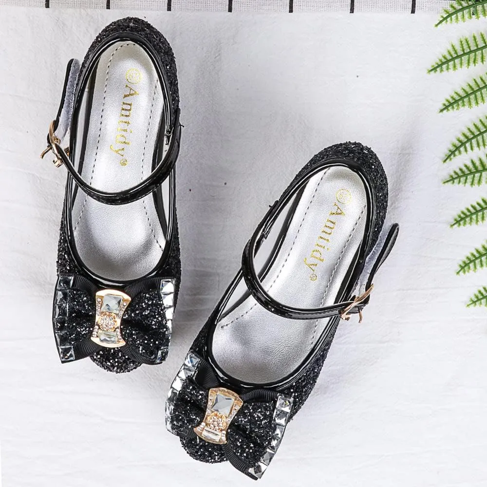 Amtidy Girls Dress Shoes Mary Jane Wedding Party Shoes Glitter Bridesmaids Princess Heels