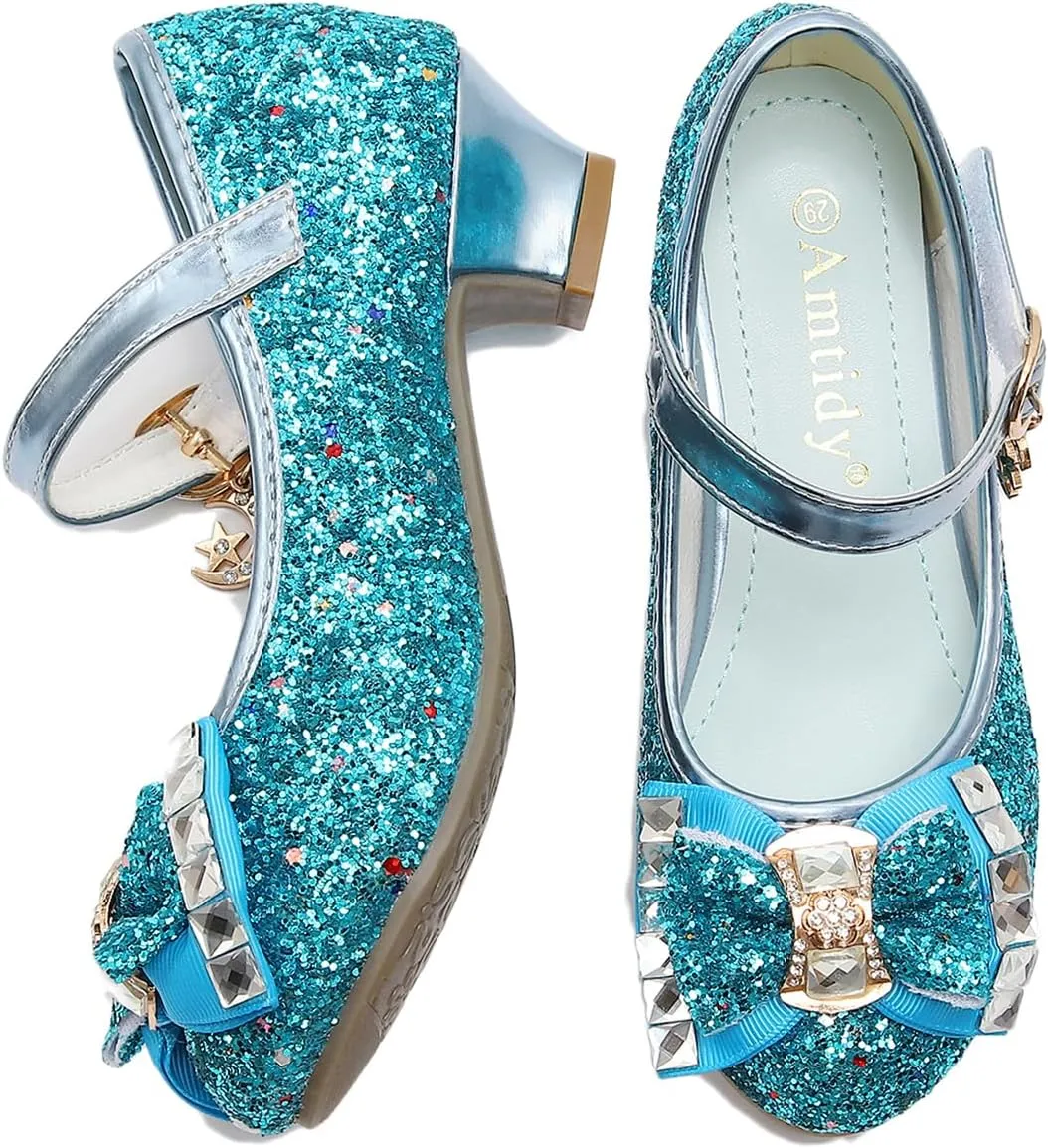 Amtidy Girls Dress Shoes Mary Jane Wedding Party Shoes Glitter Bridesmaids Princess Heels