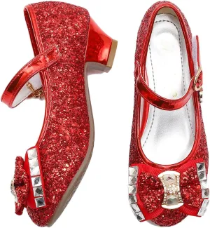 Amtidy Girls Dress Shoes Mary Jane Wedding Party Shoes Glitter Bridesmaids Princess Heels