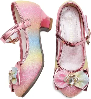 Amtidy Girls Dress Shoes Mary Jane Wedding Party Shoes Glitter Bridesmaids Princess Heels