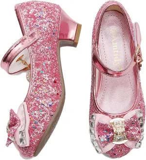 Amtidy Girls Dress Shoes Mary Jane Wedding Party Shoes Glitter Bridesmaids Princess Heels