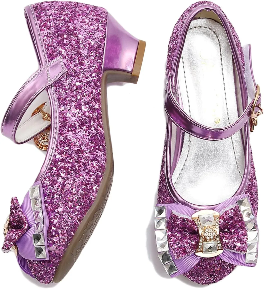Amtidy Girls Dress Shoes Mary Jane Wedding Party Shoes Glitter Bridesmaids Princess Heels