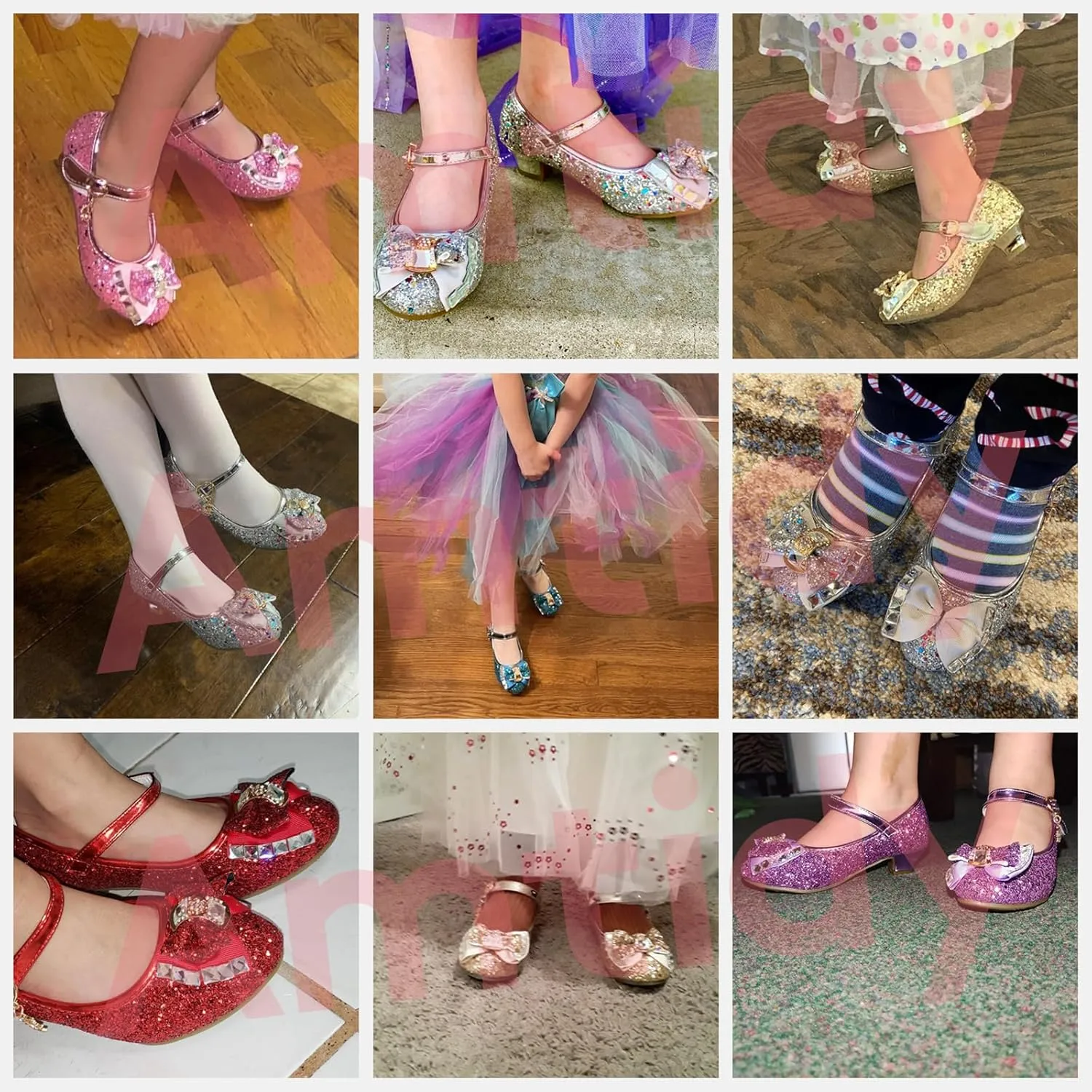 Amtidy Girls Dress Shoes Mary Jane Wedding Party Shoes Glitter Bridesmaids Princess Heels