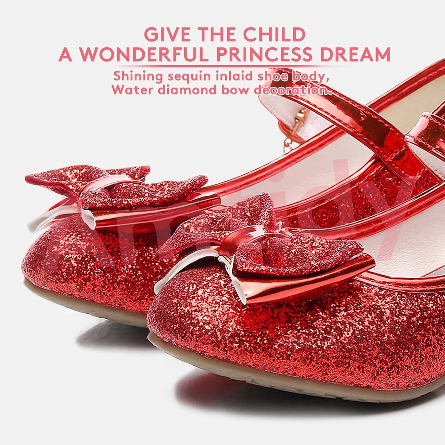 Amtidy Girls Dress Shoes Mary Jane Wedding Party Shoes Glitter Bridesmaids Princess Heels