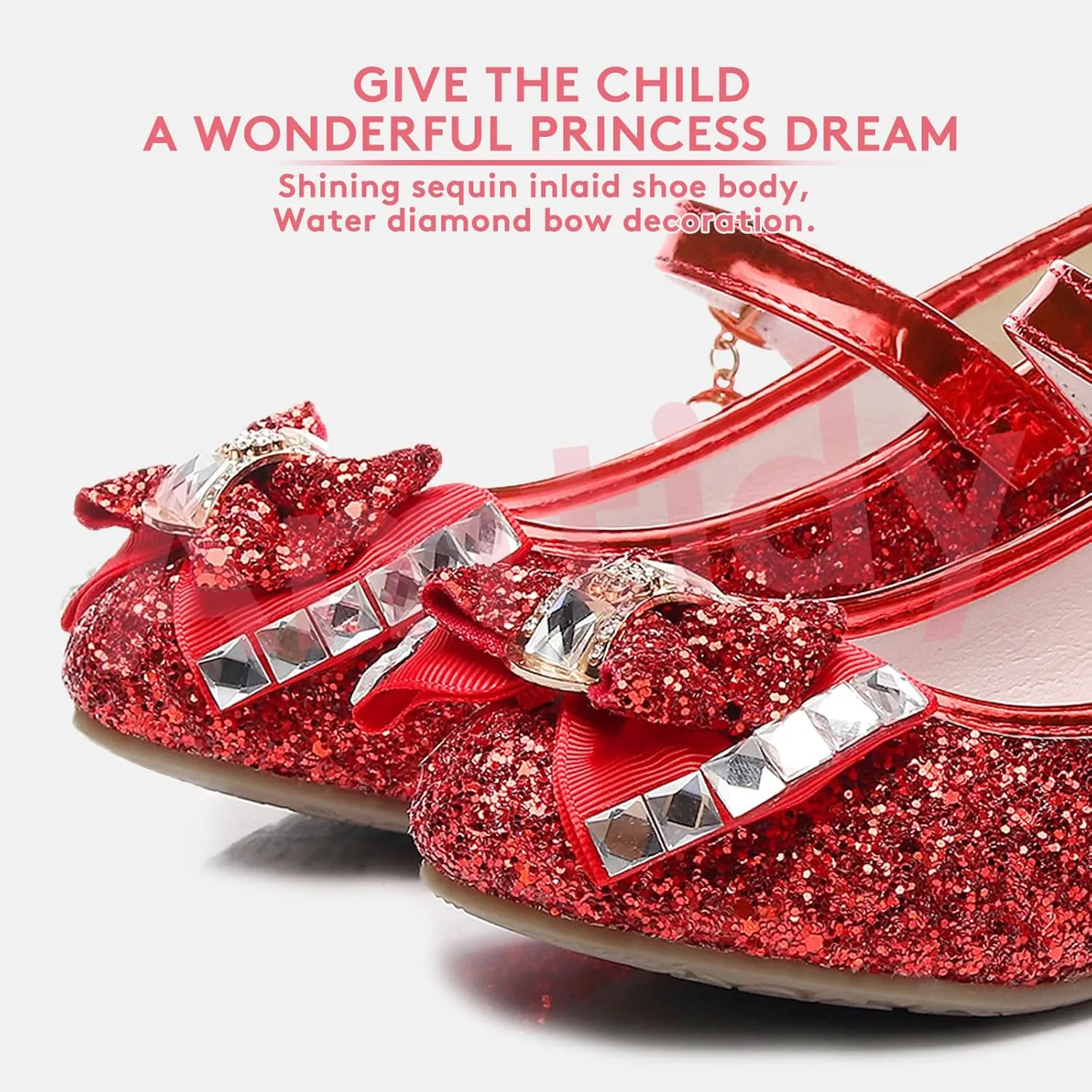 Amtidy Girls Dress Shoes Mary Jane Wedding Party Shoes Glitter Bridesmaids Princess Heels