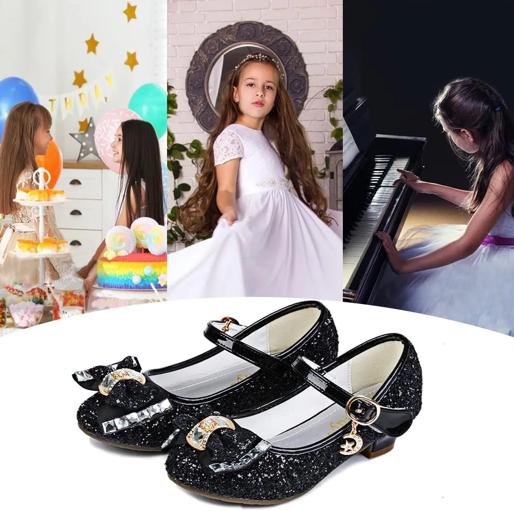 Amtidy Girls Dress Shoes Mary Jane Wedding Party Shoes Glitter Bridesmaids Princess Heels