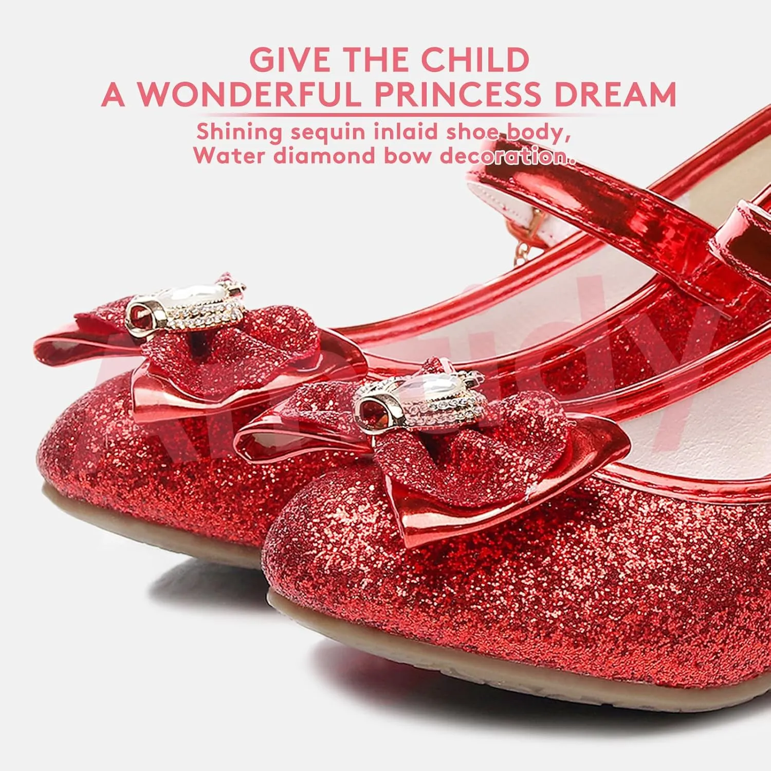 Amtidy Girls Dress Shoes Mary Jane Wedding Party Shoes Glitter Bridesmaids Princess Heels