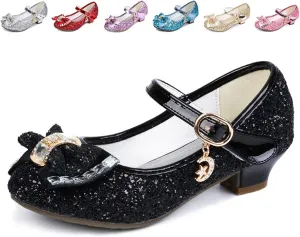 Amtidy Girls Dress Shoes Mary Jane Wedding Party Shoes Glitter Bridesmaids Princess Heels