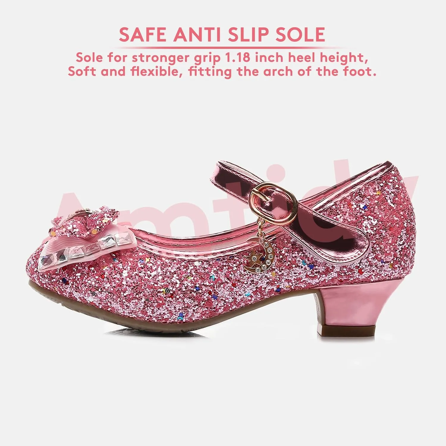 Amtidy Girls Dress Shoes Mary Jane Wedding Party Shoes Glitter Bridesmaids Princess Heels