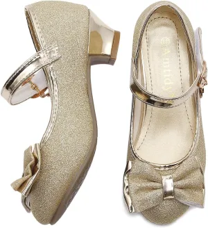 Amtidy Girls Dress Shoes Mary Jane Wedding Party Shoes Glitter Bridesmaids Princess Heels