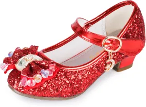 Amtidy Girls Dress Shoes Mary Jane Wedding Party Shoes Glitter Bridesmaids Princess Heels