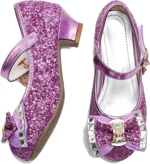 Amtidy Girls Dress Shoes Mary Jane Wedding Party Shoes Glitter Bridesmaids Princess Heels