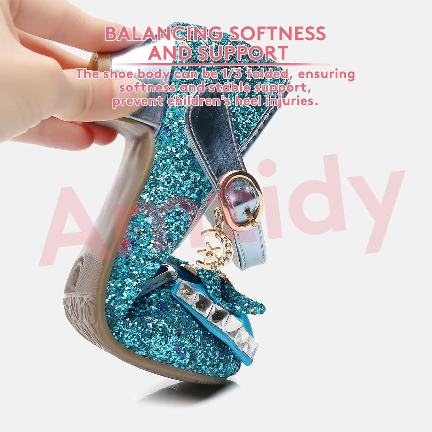 Amtidy Girls Dress Shoes Mary Jane Wedding Party Shoes Glitter Bridesmaids Princess Heels
