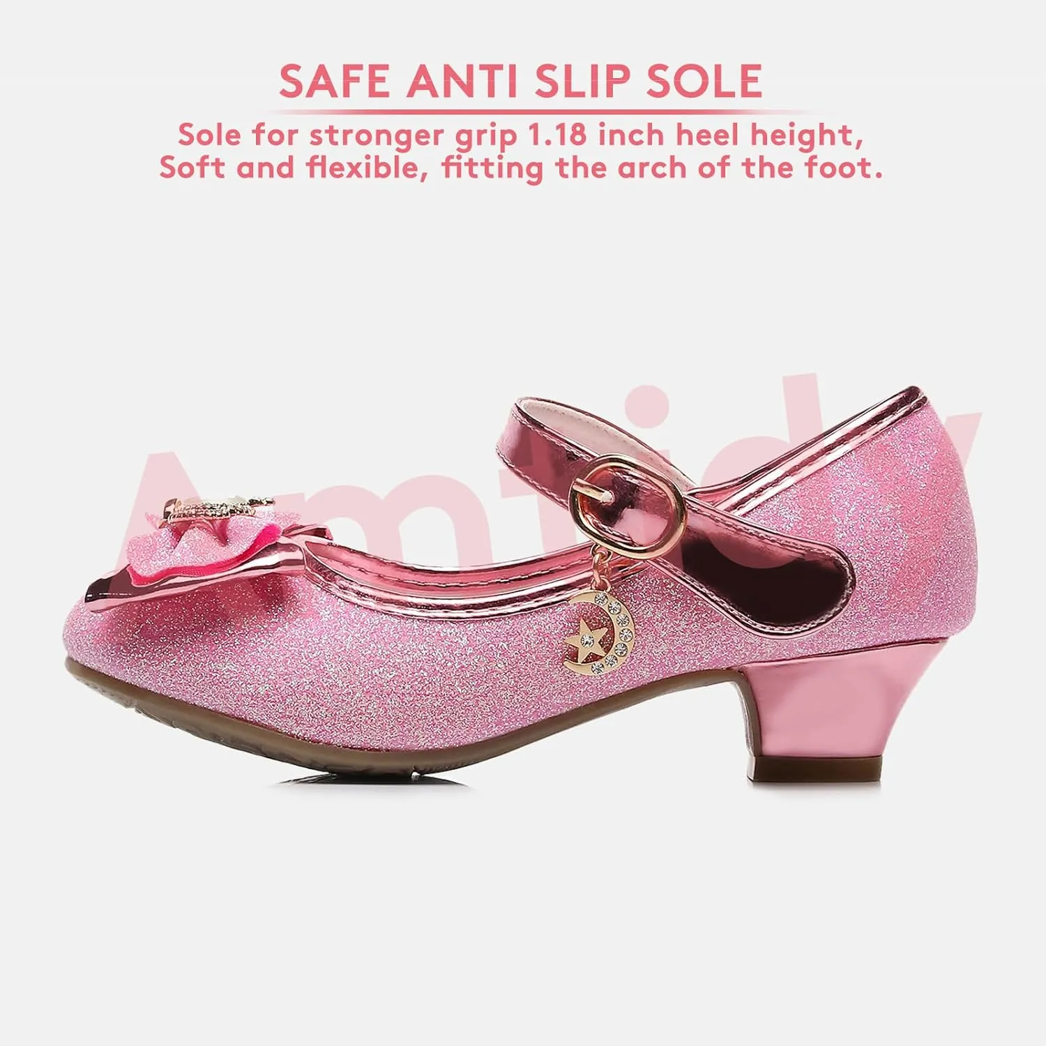 Amtidy Girls Dress Shoes Mary Jane Wedding Party Shoes Glitter Bridesmaids Princess Heels
