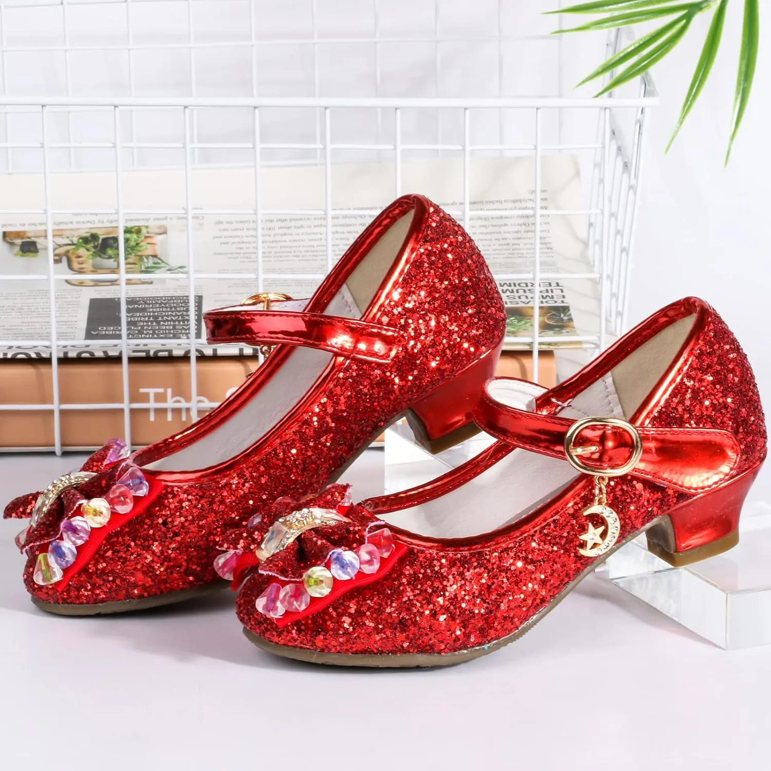 Amtidy Girls Dress Shoes Mary Jane Wedding Party Shoes Glitter Bridesmaids Princess Heels