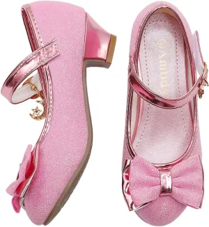 Amtidy Girls Dress Shoes Mary Jane Wedding Party Shoes Glitter Bridesmaids Princess Heels