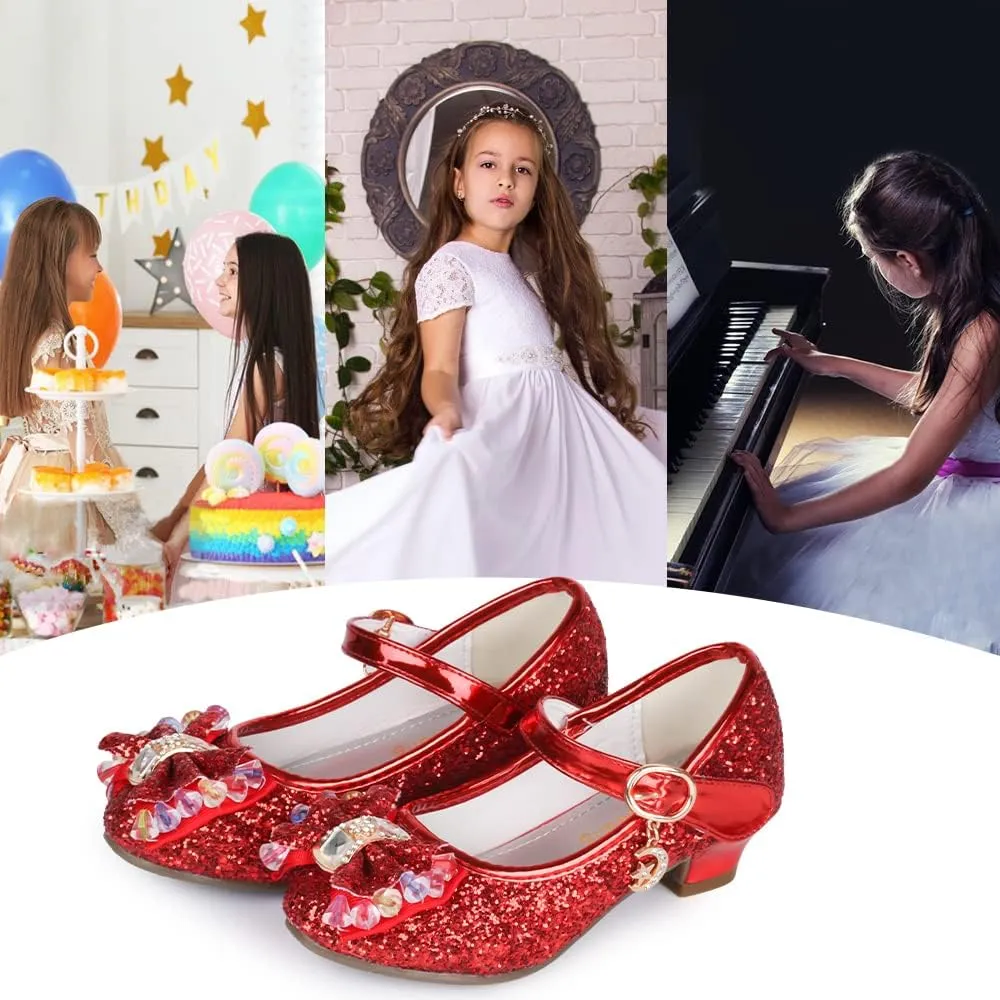 Amtidy Girls Dress Shoes Mary Jane Wedding Party Shoes Glitter Bridesmaids Princess Heels