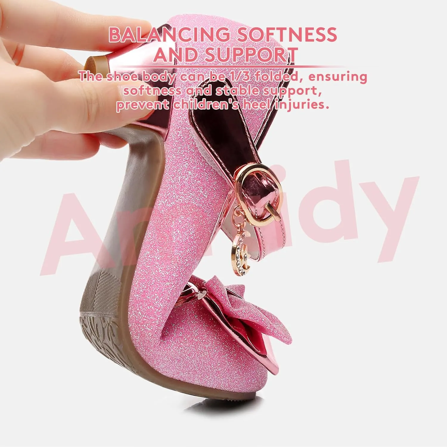 Amtidy Girls Dress Shoes Mary Jane Wedding Party Shoes Glitter Bridesmaids Princess Heels