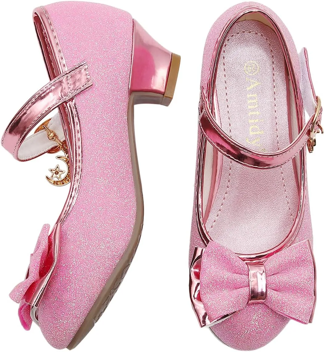 Amtidy Girls Dress Shoes Mary Jane Wedding Party Shoes Glitter Bridesmaids Princess Heels
