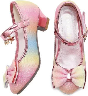 Amtidy Girls Dress Shoes Mary Jane Wedding Party Shoes Glitter Bridesmaids Princess Heels