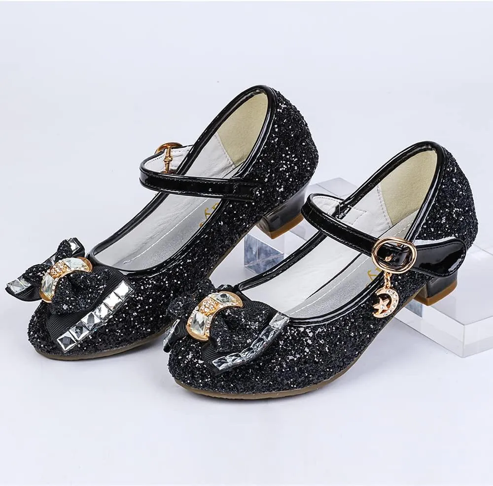 Amtidy Girls Dress Shoes Mary Jane Wedding Party Shoes Glitter Bridesmaids Princess Heels
