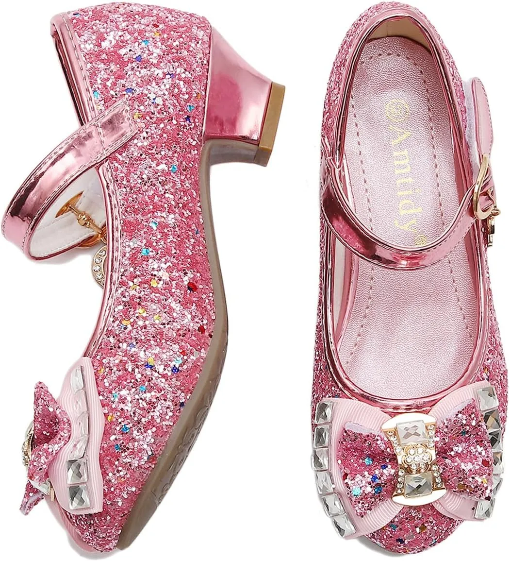 Amtidy Girls Dress Shoes Mary Jane Wedding Party Shoes Glitter Bridesmaids Princess Heels