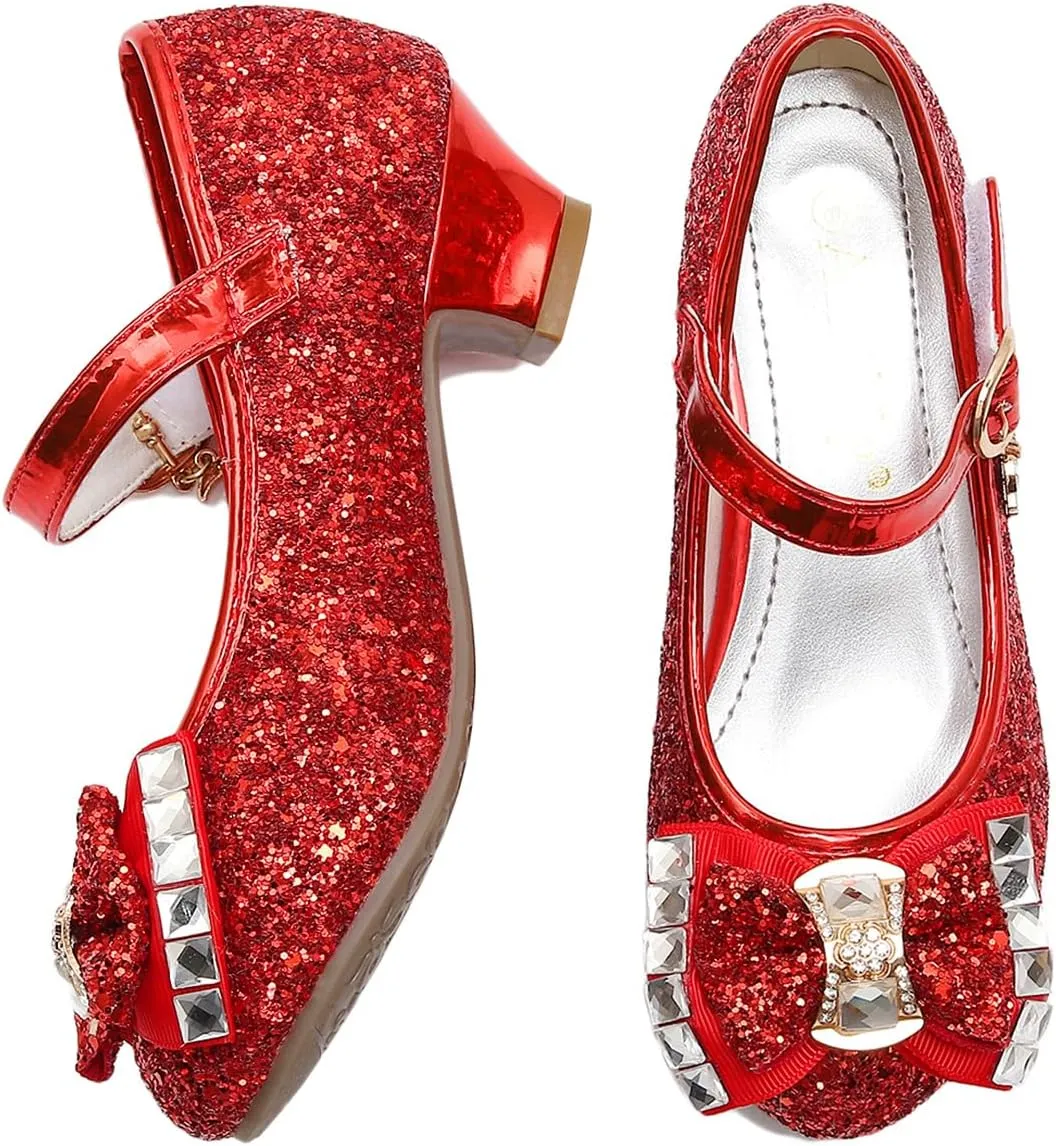 Amtidy Girls Dress Shoes Mary Jane Wedding Party Shoes Glitter Bridesmaids Princess Heels
