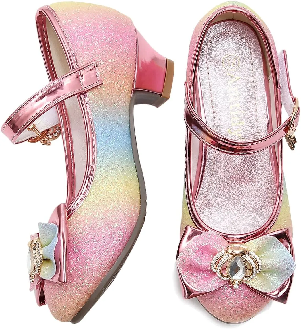 Amtidy Girls Dress Shoes Mary Jane Wedding Party Shoes Glitter Bridesmaids Princess Heels