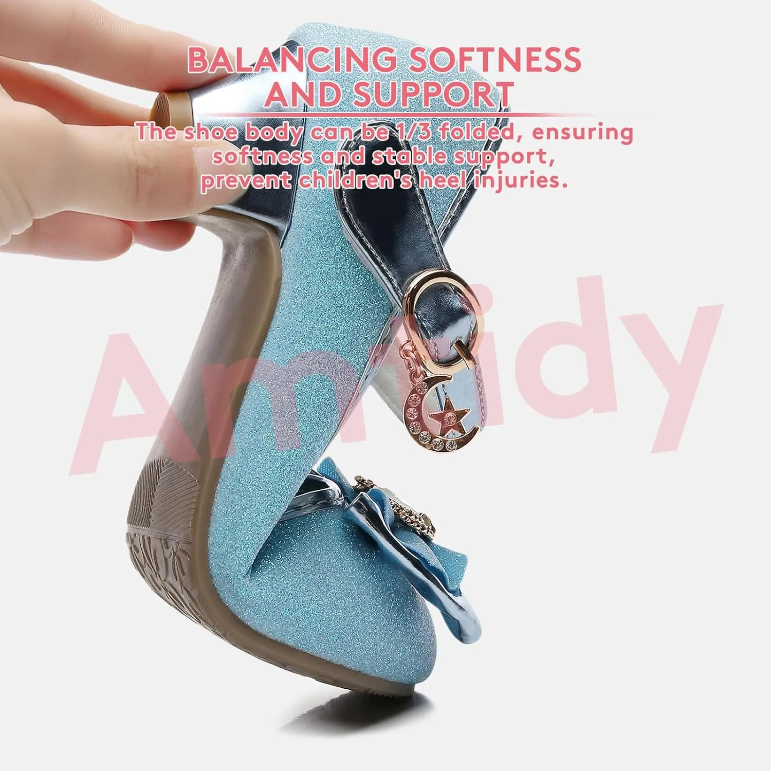 Amtidy Girls Dress Shoes Mary Jane Wedding Party Shoes Glitter Bridesmaids Princess Heels