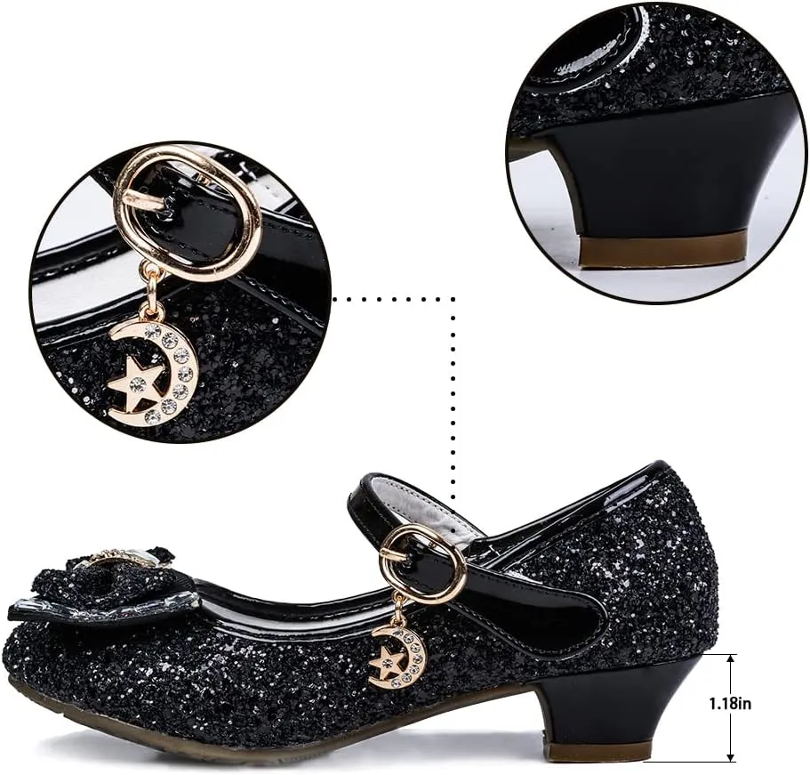 Amtidy Girls Dress Shoes Mary Jane Wedding Party Shoes Glitter Bridesmaids Princess Heels